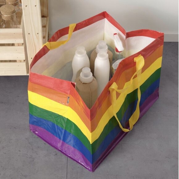 Reusable Shopping Tote Bag Ikea Rainbow Pride Double Handle Large Striped mq - Picture 4 of 4